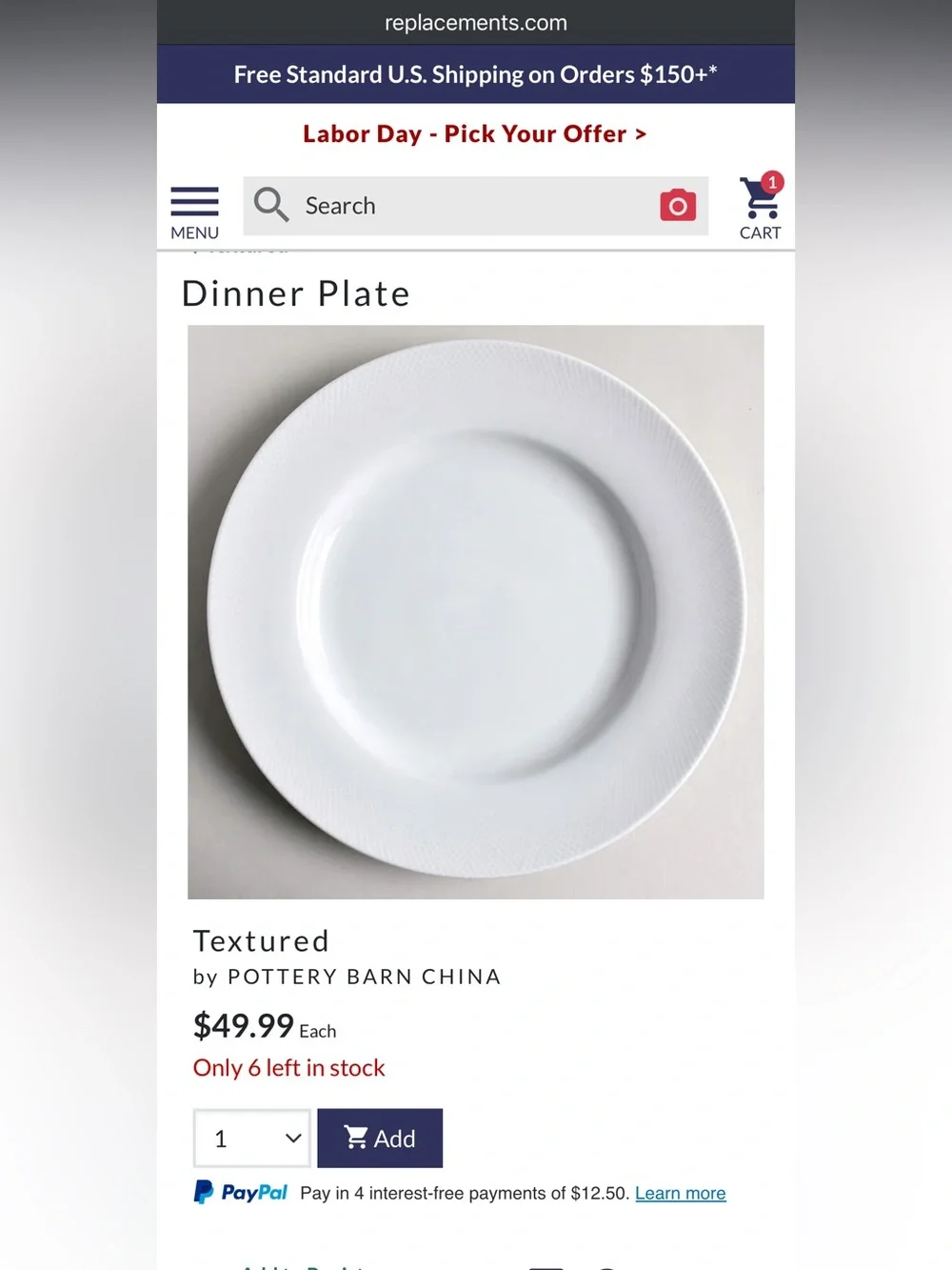 Pottery Barn White Textured Dinner Plates - set of 5